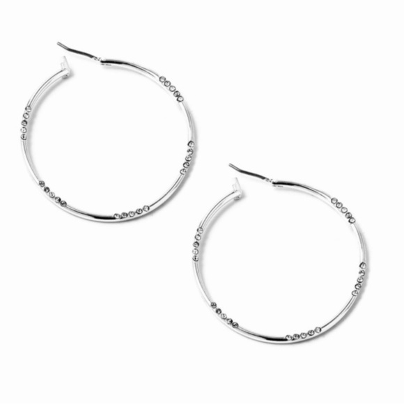 Silver Rhinestone Hoop Earrings • Sparkly Crystal Accent Hoops • NWT - Picture 5 of 15